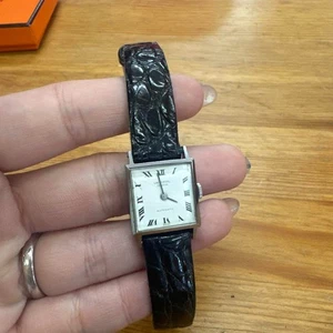 Working Universal Geneve Automatic Watch White Roman Dial Black Leather Vintage - Picture 1 of 5