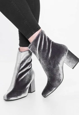 Free People Cecile Botas Gris Terciopelo Bloque Botines 6.5 37 Punta Redonda Cremallera Trasera Foto 1 de 4