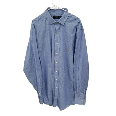 Camisa Polo Ralph Lauren Abotonada Azul Blanco Rayas Algodón Talla 18 38-39 Alto Foto 1 de 4
