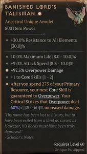 đŸ’¥DIABLO 4đŸ’¥SEASON 9đŸ’¥AmuletđŸ’¥Banished Lord's Talisman 1 GA Overpower 60% - Picture 1 of 1
