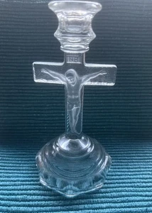 Klarglas stehendes Kruzifix Kreuz mit Jesus Kerzenhalter religiös 7,5 Zoll - Bild 1 von 4