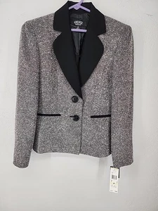 Kasper Women’s 4P Black White Houndstooth Blazer Jacket Office Core Career NWT - Picture 1 of 6
