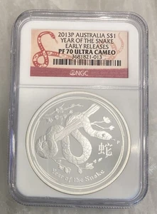 2013 Australia Perth Lunar SII Snake 1 oz Proof Silver Coin NGC PF70 ER - Picture 1 of 2