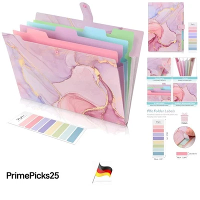 Ordnungsmappe A4 Polypropylen mit 5 Fächern und Etiketten Büro Schule Reisen - Bild 1 von 4