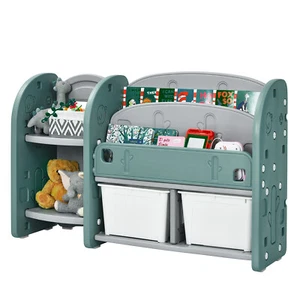 Costway Kids Toy Storage Organizer w/ 2-Tier Bookshelf & Plastic Bins - Picture 1 of 11