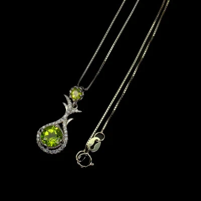 Summer 925 Silver Necklace Round Peridot 8mm Simulated Cz Gemstone Jewelry 18 - Image 1 of 4