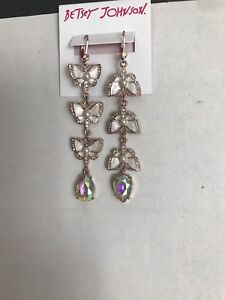 Betsey Johnson Rose Gold Crystal & Imitation Pearl Butterfly Mismatch Earrings