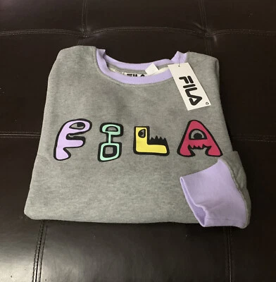 Sudadera polar Fila Doodle Crew para mujer talla XL gris lavanda Y6 nueva con etiquetas Foto 1 de 4