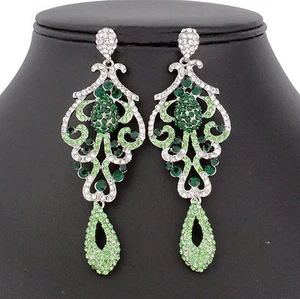 PAGEANT AUSTRIAN CRYSTAL RHINESTONE CHANDELIER DANGLE EARRINGS PROM E2090-GREEN - Picture 1 of 4