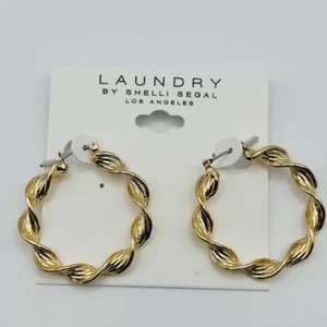 Laundry by Shelli Segal Gold Twisted Hoop Earrings Bold Statement Fashion - Picture 1 of 1