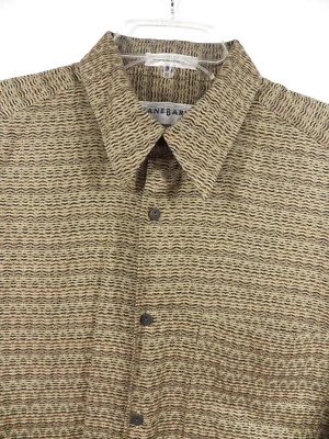 JHANE BARNES MENS MEDIUM CASUAL SPORT SHIRT BEIGE GEOMETRIC STRIPE COTTON JAPAN - Image 1 of 4