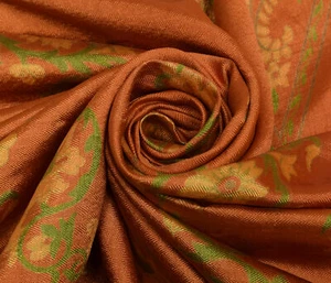 Sushila Vintage Orange Scrap Saree 100% Pure Silk Printed Floral Sari Fabric - Picture 1 of 10