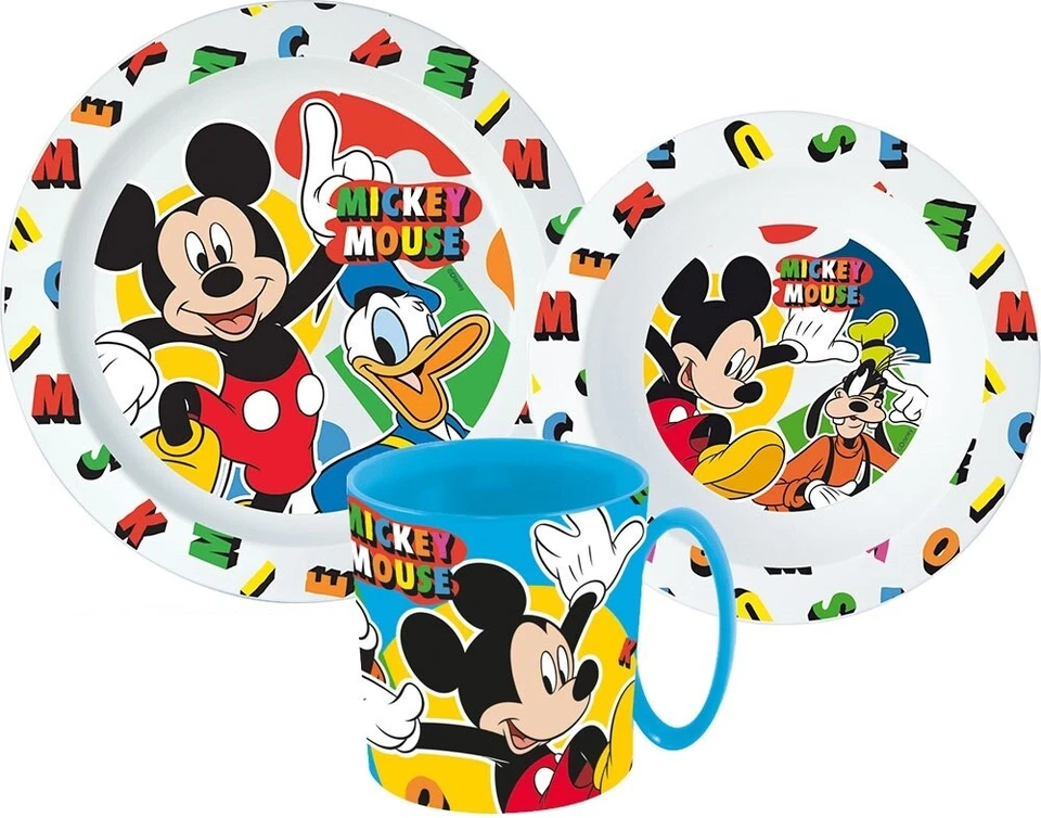 Mickey Maus Geschirrset Besteck Set Frühstücks Kinder Disney Donald Kindergarten - Bild 1 von 1