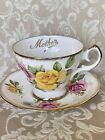 Soucoupe tasse à thé vintage reine Anne mère chou roses garniture dorée Angleterre