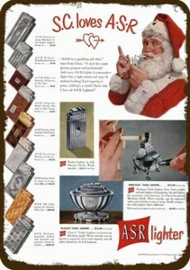 1949 ASR LIGHTER Vintage Look DECORATIVE METAL SIGN - SANTA CLAUS SMOKES CIGARET - Picture 1 of 1
