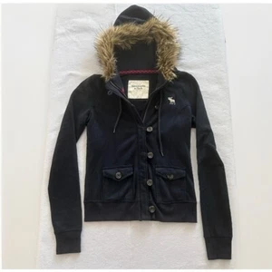 Felpa con cappuccio vintage Abercrombie Fitch donna blu medio pelliccia giacca zip felpa Y2K - Foto 1 di 10