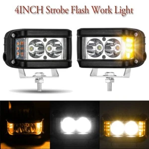 2PC 4" LED Work Light Bar Cube Side Shooter Pod White & Amber Strobe Lamp SUV US - Picture 1 of 10