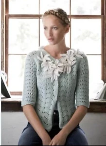 Field Flower Anthropologie XS Blue Knit 3D Starflower Angora Wool Cardigan - Picture 1 of 10