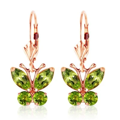 14K. SOLID GOLD BUTTERFLY EARRING WITH PERIDOTS (Rose Gold) - Image 1 of 4