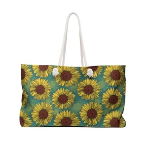 Sunflowers Floral Large Carry On Beach Rope Handle Weekender Bag For Women - Picture 1 of 5