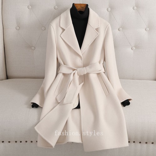 OFF WHITE Cappotto donna double face lana cashmere risvolto colletto medio lungo con cintura