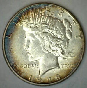 1923 S Silver Peace Dollar AU $1 US Coin Almost Uncirculated Dollar Toned - Picture 1 of 4