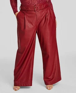 Nina Parker Women's Red Plus Faux Leather Belted Wide Leg Pants Size 24W - Picture 1 of 1