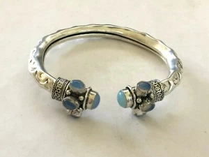ST03048 DESIGNER INSPIRED .925 SILVER PLATED MILKY OPALITE BANGLE BRACELET - Picture 1 of 1
