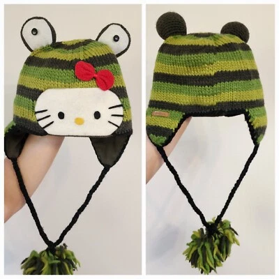 Hello Kitty By Sanrio Handmade in Nepal Beanie with tie and ear flap Keropi, OS - Image 1 of 4