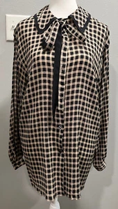 GIORGIO ARMANI 100% Silk Black & Beige Checkered blouse Sz 4 / 38, Made In Italy - Picture 1 of 11