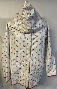 Vintage 70s Women’s Sailboat Raincoat Rain Jacket REVERSIBLE w/ Hood Vinyl - Picture 1 of 14