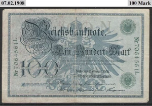 Deutsches Reich 1908 / 100 Mark / Papiergeld / Geldschein / Banknote - Bild 1 von 3