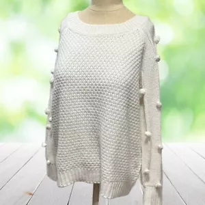 3D Bobble Knit Pullover Sweater Womens XL Ivory Round Neck Raglan Artsy Coastal - Picture 1 of 9