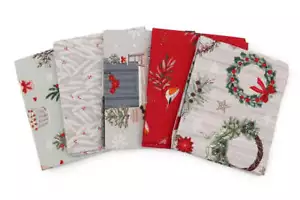 Welcome Home Christmas Wreath cotton fat quarter bundle of 5 quilting fabrics. - Picture 1 of 2