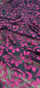 Black Magenta Purple Lily Flower Burnout Chiffon Fabric 45'' PRICE PER METER - Picture 1 of 2