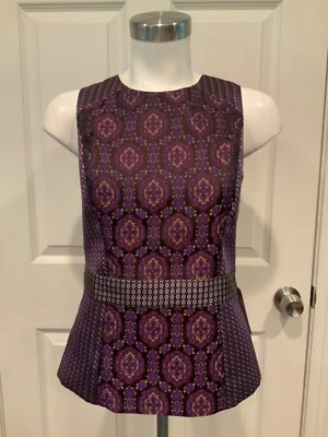 Camiseta sin mangas Etro púrpura estampado geométrico jacquard peplum, talla 4 | 38 Foto 1 de 4