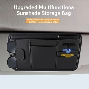 Car Sun Visor Organizer PU Leather Storage Bag with Compartments for Cards - Picture 1 of 6