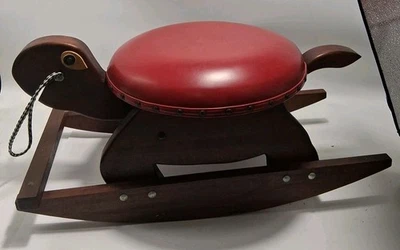 Vtg Hand Crafted Ooak Wood custom Turtle Rocking Stool Or Ride on Look Kid Toy - Image 1 of 4