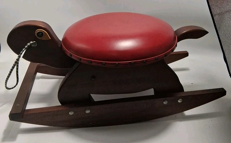 Vtg Hand Crafted Ooak Wood custom Turtle Rocking Stool Or Ride on Look Kid Toy - Image 1 of 4