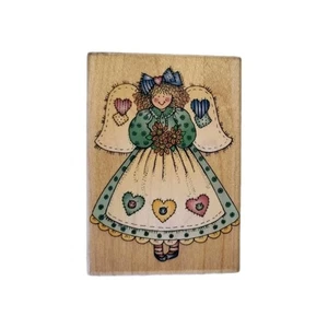 Hero Arts Rubber Stamp Heart Patch Angel G1225 Wood Mount Country Primitive - Picture 1 of 4