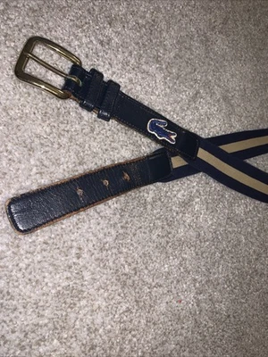 VINTAGE 1980s Lacoste Belt Men Size 34 Navy/ Tan Striped - Image 1 of 4