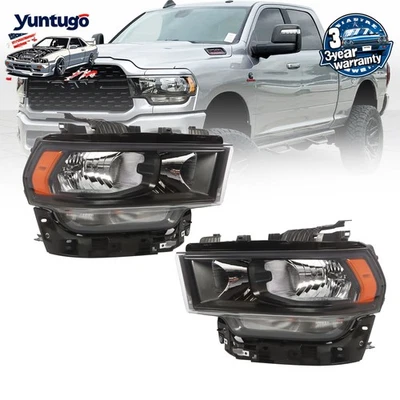 For 2019-2024 Ram 2500 3500 Black Halogen Model Headlights Headlamps Left+Right Foto 1 de 4
