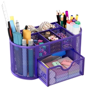 Mesh Pen Holder Desk Organizer with Drawer Stationery Supplies Organizer for ... - Picture 1 of 8