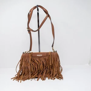 Rebecca Minkoff Finn Genuine Leather Fringe Tassel Crossbody Purse Bag Brown Tan - Picture 1 of 5