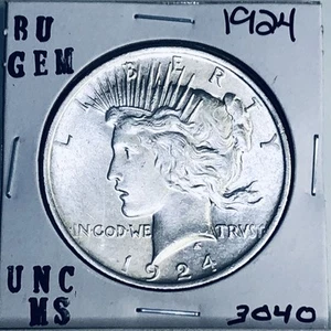 1924 P BU GEM PEACE SILVER DOLLAR UNC MS+++ U.S. MINT RARE COIN 3040 - Foto 1 di 3