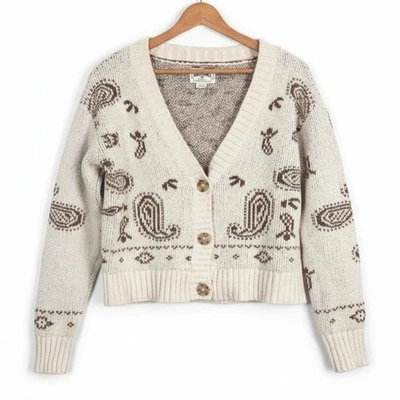 American Eagle Women S Western Boho Southwestern Paisley Bandana Chunky Cardigan - Image 1 of 4