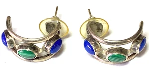Sterling Silver Manygoats Malachite Lapis Earrings 26mm - Picture 1 of 3