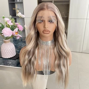 Brown Wig with Blonde Highlights Ombre Light Brown Root 13x4 Lace Front Wigs ... - Picture 1 of 6
