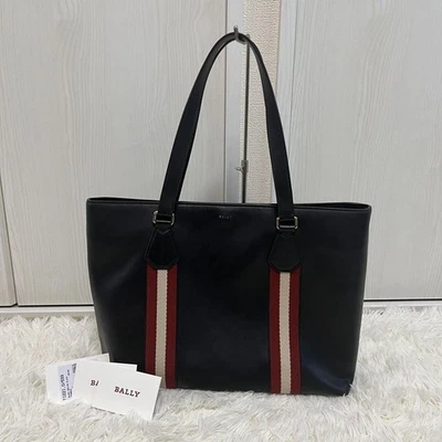 Bally Trainspotting Leather Tote Business Bag Black Red White Stripe A4 Size - Image 1 of 4