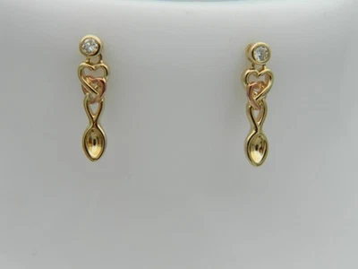 Welsh Clogau 9ct Yellow & Rose Gold Lovespoons Diamond Drop Earrings RRP £410.00 - Image 1 of 4